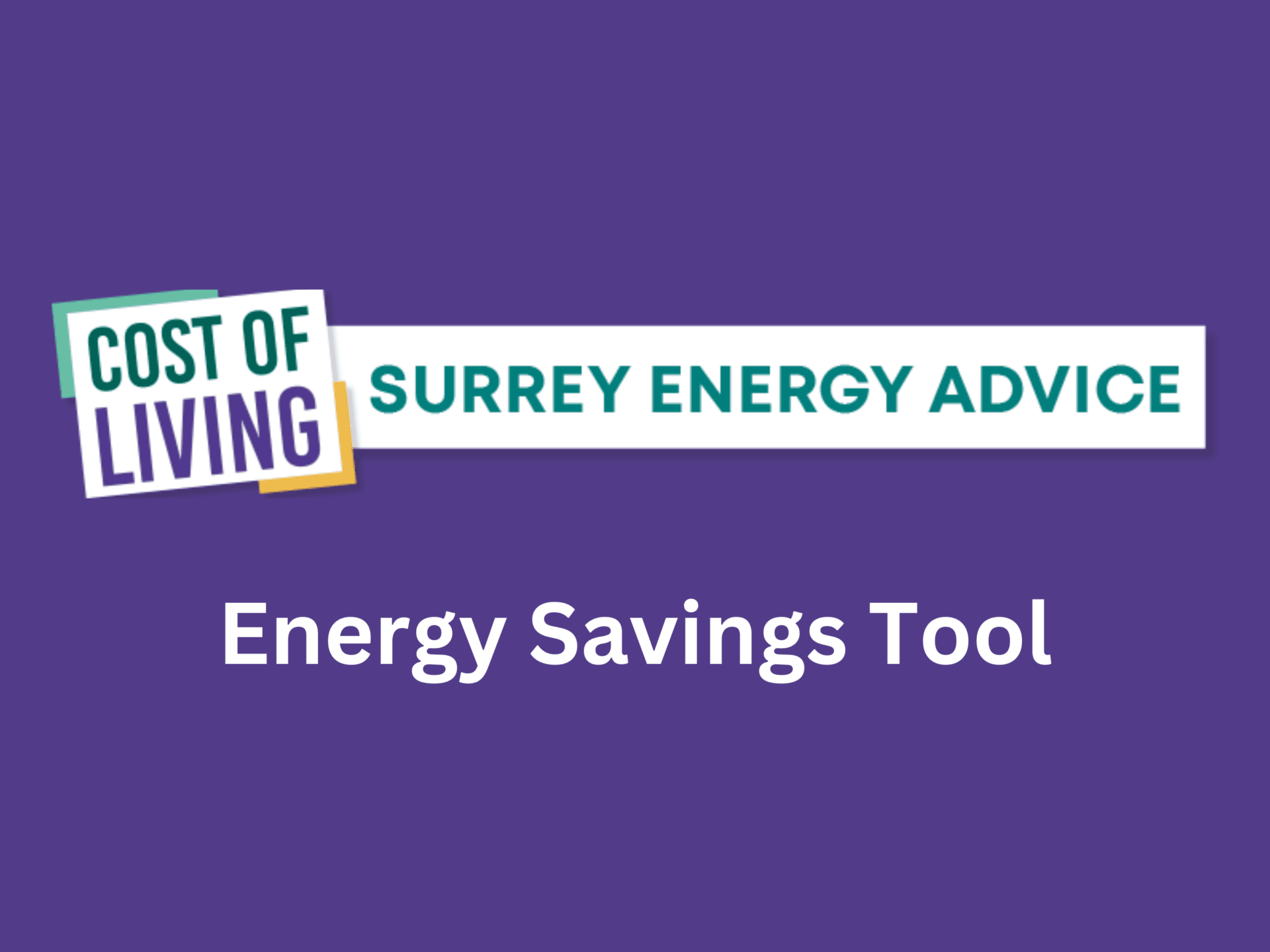 Text reads: Cost of Living Surrey Energy Advice. Cost of Living Tool